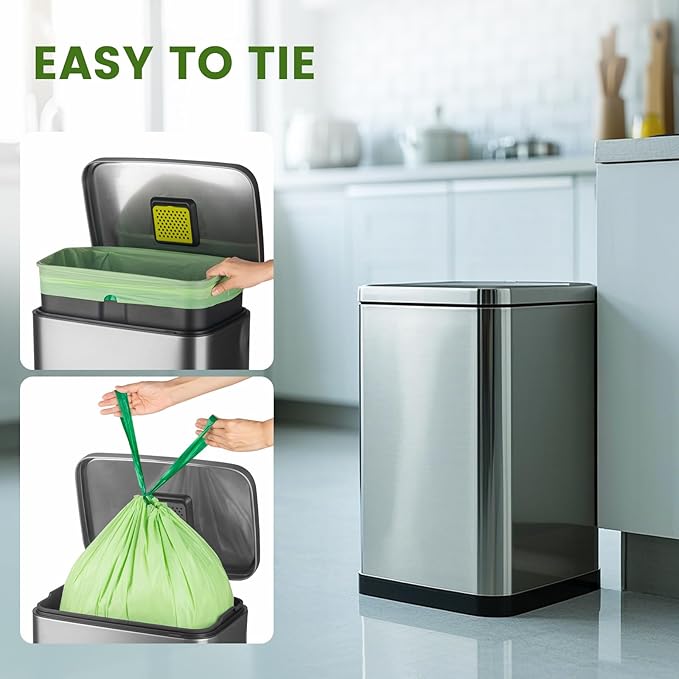 SUPERBIO 8 Gallon Compostable Drawstring Kitchen Waste Bags,30.3 Liter, 30 Count, 1 Mil,Heavy Duty Food Waste Bags, BPI, Seedling and OK compost INDUSTRIAL