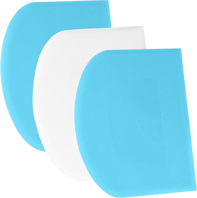 SURDOCA Dough Scraper Bench Scraper - 3P 10.6x6.7" Plastic Flexible Bowl Scraper, Sharp Edge & Angles Cake Scraper. Non-Slip Bakeware Decorating Tools Sculpting & Modeling Tools - Blue+White+Blue