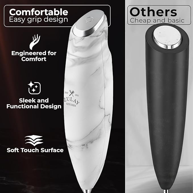 Zulay Kitchen Patented Tornado Triple Whisk Milk Frother with 4 Duracell Batteries – Handheld Foam Maker for Coffee, Lattes, Matcha & Hot Chocolate – Rich, Creamy Froth in Seconds