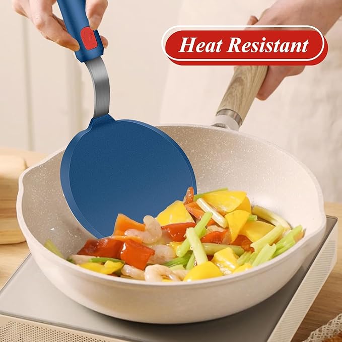 Silicone Spatula,Heat Resistant Kitchen Utensils for Nonstick Cookware, Spatulas Turner with Seamless Thin Edges for Pancakes, Eggs, Fish (Half-Round blue)