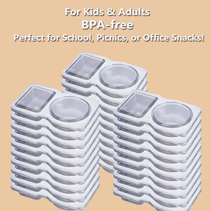 30 Sets Reusable Snack Containers Double Compartment Snackle Box Container with Lids - Leak-Proof BPA-Free Food Storage, Condiments Portion Control Dip Cups for Kids School Lunches, Meal Prep, Takeout