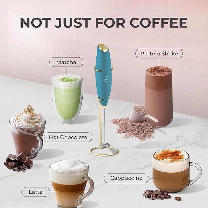 Zulay Kitchen Powerful Milk Frother Wand With 4 AA Duracell Batteries - Ultra Fast Handheld Drink Mixer - Electric Whisk Foam Maker for Coffee, Lattes, Cappuccino, Matcha & Creamer