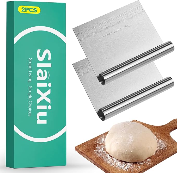 slaixiu 2PCS Stainless Steel Dough Scraper Set - Bench Scraper & Cutter with Scale for Baking, Pastry, Bread Making & Cutting Boards, Multipurpose Kitchen Tool