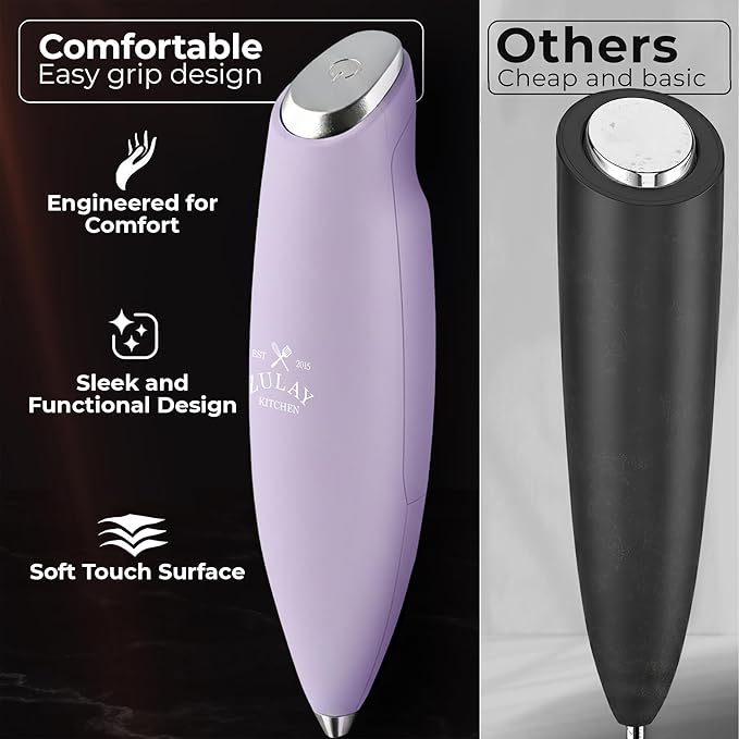 Zulay Kitchen Patented Tornado Triple Whisk Milk Frother with 4 Duracell Batteries – Handheld Foam Maker for Coffee, Lattes, Matcha & Hot Chocolate – Rich, Creamy Froth in Seconds