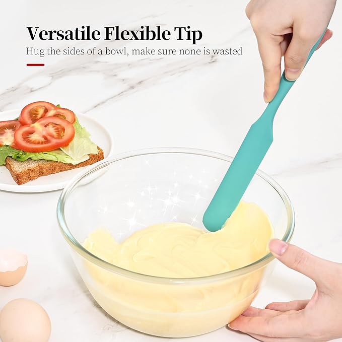 600ºF Heat Resistant Spatulas, High Heat Food Safe Semless Kitchen Silicone Scraper Set for Cooking Baking Mixing Scraping Stirring Nonstick Cookware Pan Bowl (4Pcs,Aqua Sky)