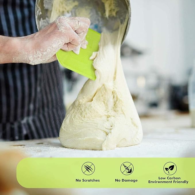 SURDOCA Dough Scraper Bench Scraper - 3P 10.6x6.7" Plastic Flexible Bowl Scraper, Sharp Edge & Angles Cake Scraper. Non-Slip Bakeware Decorating Tools Sculpting & Modeling Tools - Pure Green