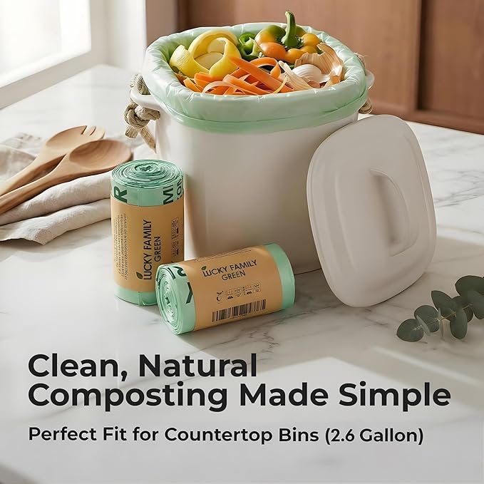 Compostable Trash Bags for Kitchen Compost Bins – 2.6 Gallon Compost Bags for Countertop Bin, Green Compostable Bags, BPI & OK Industrial Certified, Leak-Proof Food Waste Bags (50 Count)