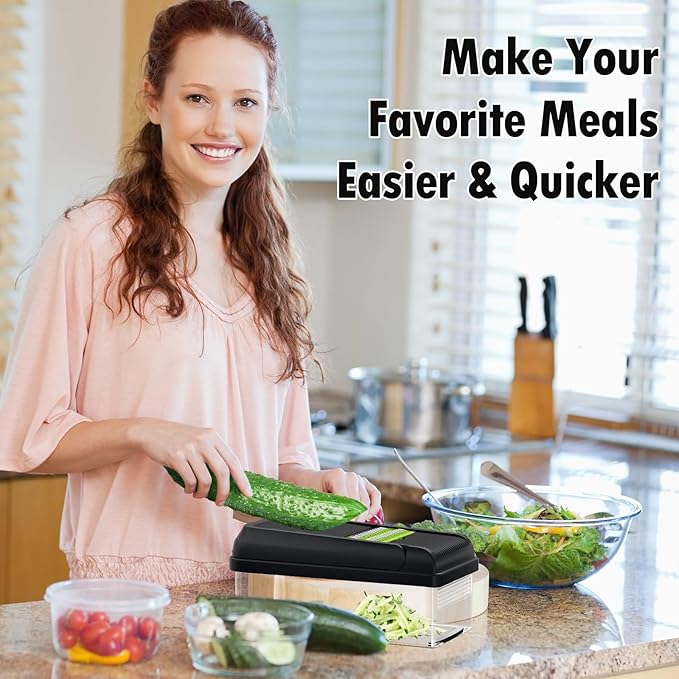 15-in-1 Vegetable Chopper, Kitchen Gadgets with 10 Blades, Veggie, Food, Onion Chopper, Cucumber Slicer, Versatile Mandoline, Includes Egg Separator & Finger Guard, Green