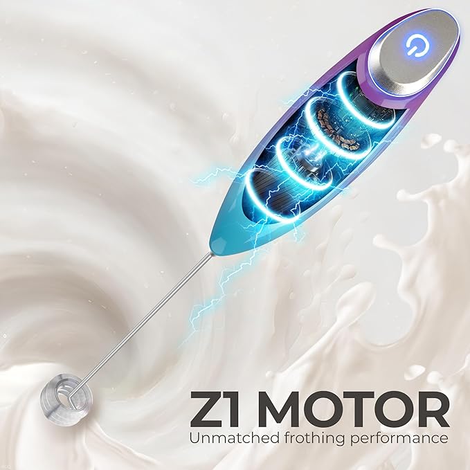 Zulay Kitchen Patented Tornado Triple Whisk Milk Frother with 4 Duracell Batteries – Handheld Foam Maker for Coffee, Lattes, Matcha & Hot Chocolate – Rich, Creamy Froth in Seconds