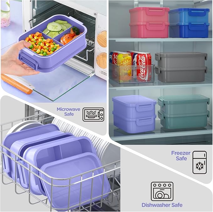 Lunch Box Adults Bento Box - 74 OZ All-in-One Stackable Lunch Box Containers for Adult Large Bento Box with Fork Spoon Sauce Boxes, Leakproof Lunchbox for Work School Dining Out,Macaron-Color