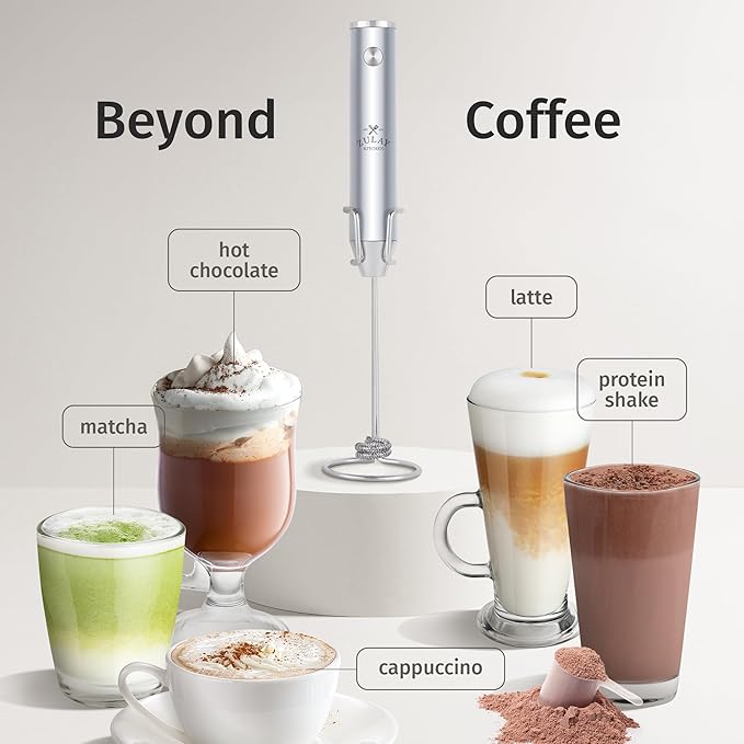 Zulay Kitchen Rechargeable Milk Frother Handheld Lux - Powerful 2-Speed Motor, Waterproof, 2000mAh Battery - Drink Mixer for Latte, Cappuccino, Matcha & Protein Powder - Pure Silver