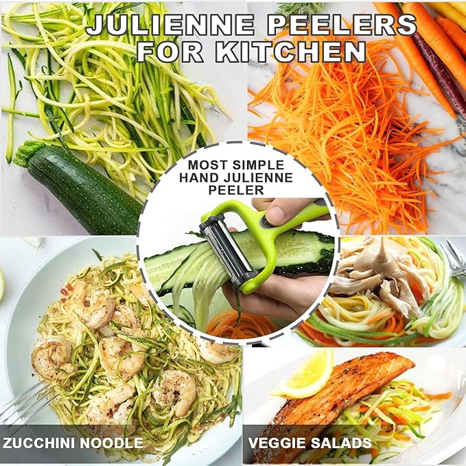 GANNK Potato Apple Vegetable Peelers for Kitchen, I and Y Peelers for Fruit Veggie Potatoes Carrot Cucumber, 3 in 1 Blade Spin Design With Julienne Function