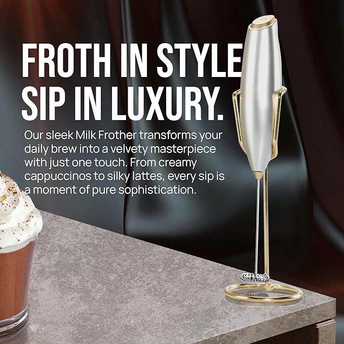 Zulay Kitchen Executive Series Luxury Gift Milk Frother with 4 Duracell Batteries – Handheld Electric Foam Maker for Coffee, Lattes & Hot Chocolate – Deluxe Finish, Ultimate Gift for Coffee Lovers