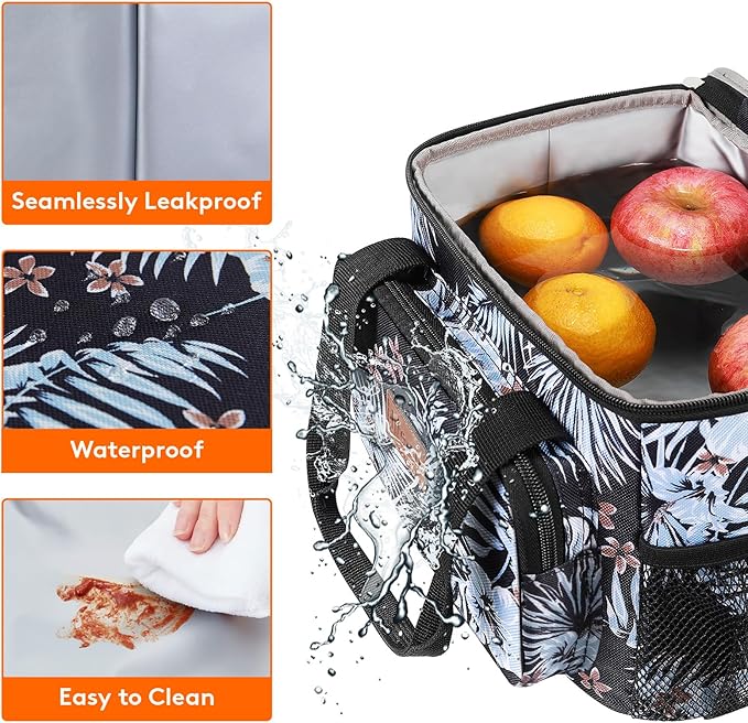 Lifewit Medium Lunch Bag Insulated Lunch Box Soft Cooler Cooling Tote for Adult Men Women, Flower 12-Can (9L)