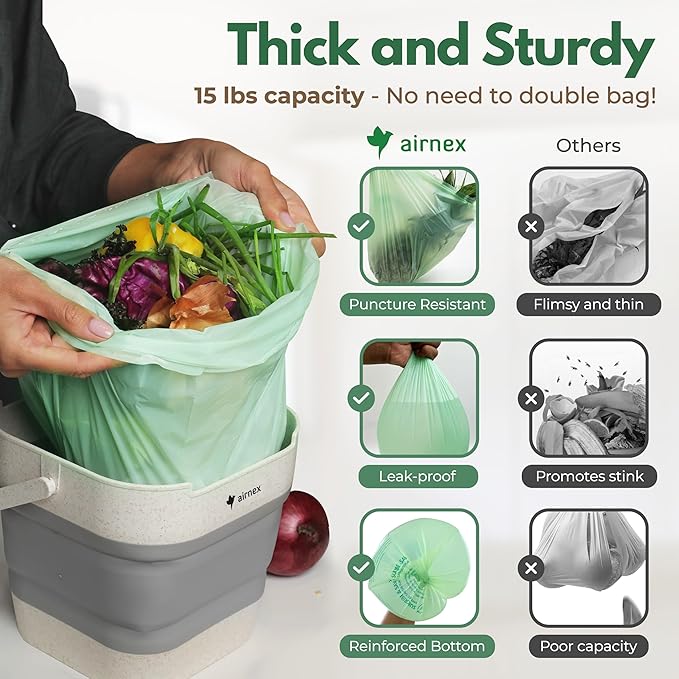 Small Compost Bags 1.6 Gal - 100 Compostable Kitchen Trash Bags for Countertop Bin - Cornstarch Leakproof & Tear-Resistant - OK Compost Home & Seedling Certified 0.18 mm Kitchen Garbage Bags