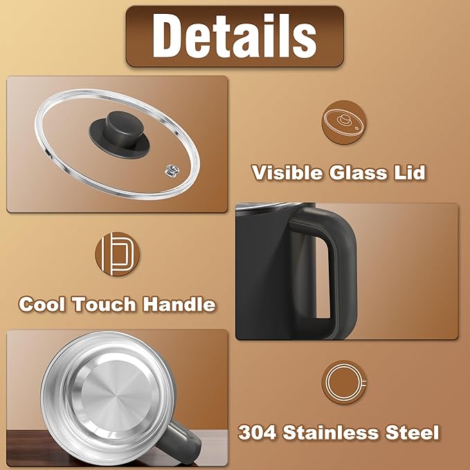 Topwit Hot Pot Electric, Electric Pot, 1.6L Ramen Cooker, Multifunctional Cooker for Pasta, Shabu-Shabu, Oatmeal, Soup and Egg with Over-Heating Protection, Boil Dry Protection, Black