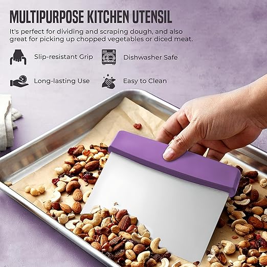 OCS Parts 6-Inch Stainless Steel Dough Cutter and Bench Scraper | Purple Handle | Cutter for Pizza Dough, Bread, and Pastry Dough | Multipurpose Kitchen Utensil