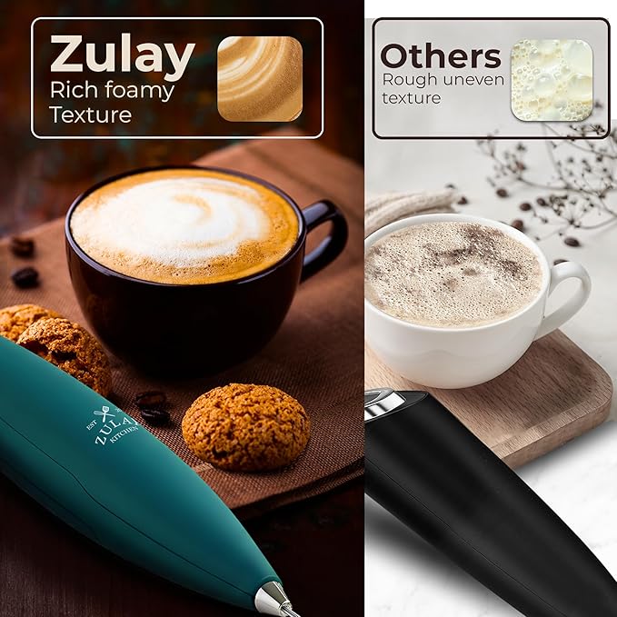 Zulay Kitchen Patented Tornado Triple Whisk Milk Frother with 4 Duracell Batteries – Handheld Foam Maker for Coffee, Lattes, Matcha & Hot Chocolate – Rich, Creamy Froth in Seconds