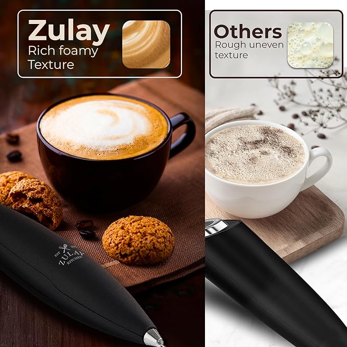 Zulay Kitchen Patented Tornado Triple Whisk Milk Frother with 4 Duracell Batteries – Handheld Foam Maker for Coffee, Lattes, Matcha & Hot Chocolate – Rich, Creamy Froth in Seconds