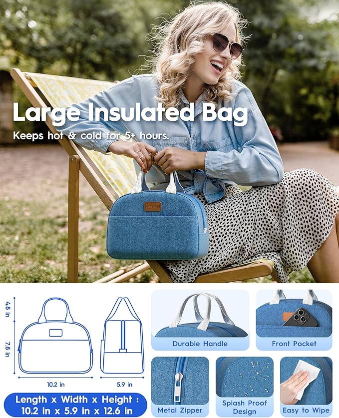 Adults Bento Box with Insulated Lunch Bag, 74oz Capacity 3 Stackable Leak-Proof Bento Box Built-In Utensil and Sauce, PFAS & BPA-Free, Microwave & Dishwasher Safe (Ocean Blue)