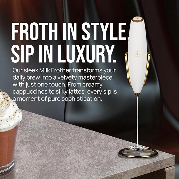 Zulay Kitchen Executive Series Luxury Gift Milk Frother with 4 Duracell Batteries – Handheld Electric Foam Maker for Coffee, Lattes & Hot Chocolate – Deluxe Finish, Ultimate Gift for Coffee Lovers