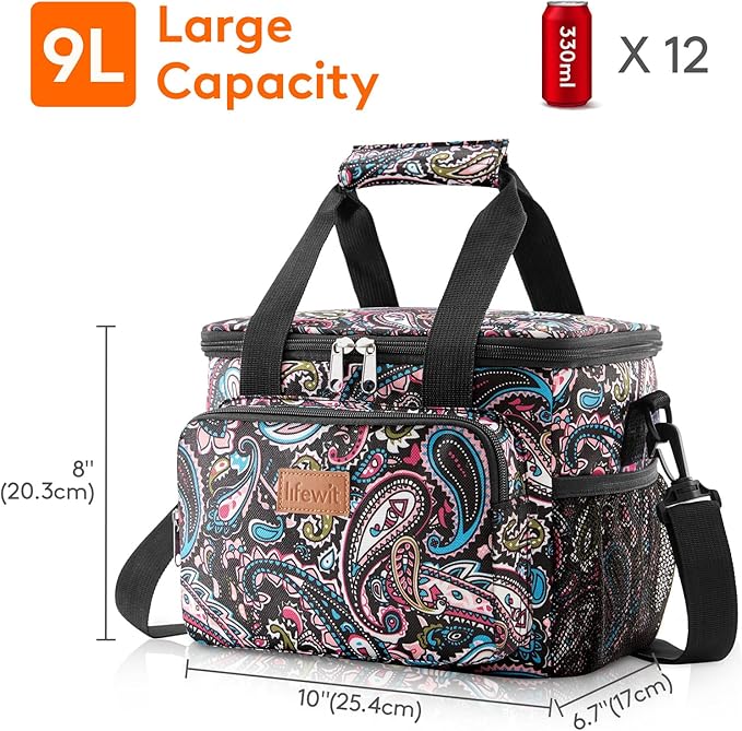 Lifewit Medium Lunch Bag Insulated Lunch Box Soft Cooler Cooling Tote for Adult Men Women, Paisley 12-Can (9L)