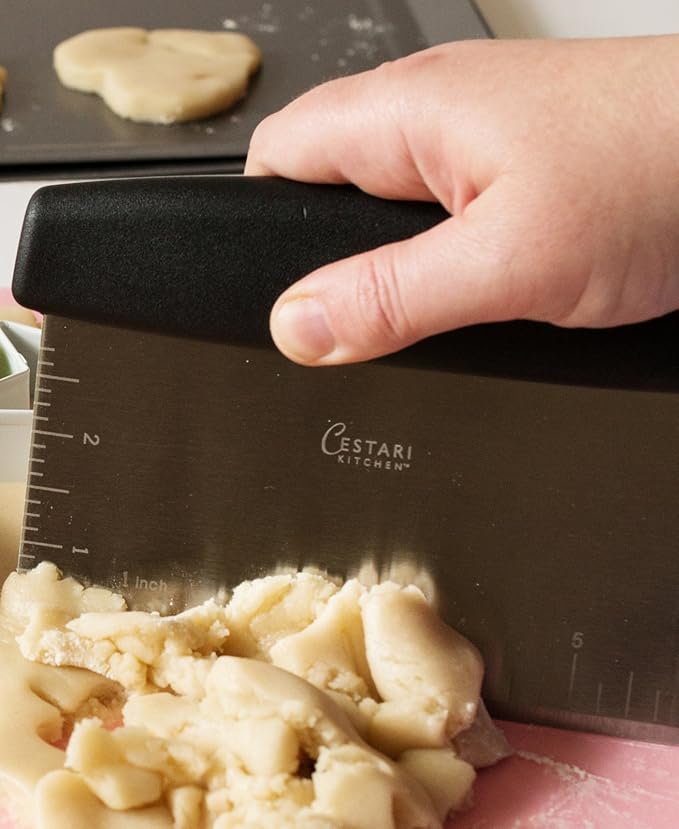 Cestari Dough Scraper Bench Knife: Professional Quality Heavy Duty Stainless Steel Bench Scraper, Chopper, Cutter - Perfect for Pastry, Nuts, Herbs, Chocolate, Pizza Dough, Soap, Bread Baking
