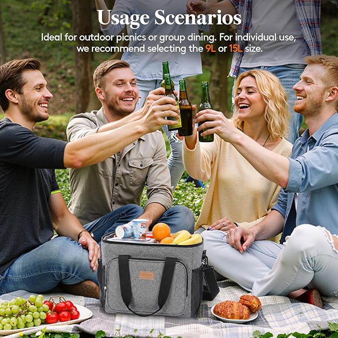 Lifewit Large Lunch Bag Insulated Lunch Box Soft Cooler Cooling Tote for Adult Men Women, Gray 40-Can (24L)