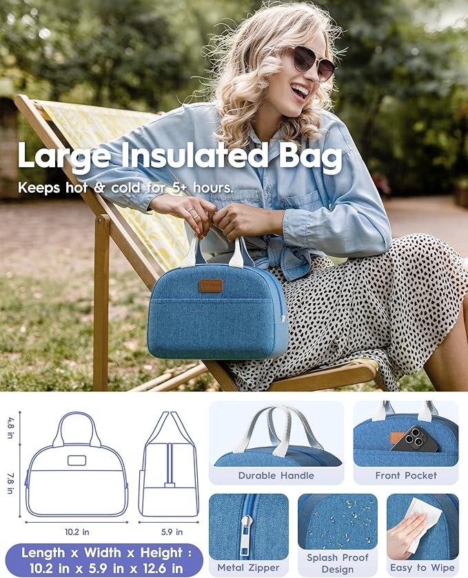 Adults Bento Box with Insulated Lunch Bag, 74oz Capacity 3 Stackable Leak-Proof Bento Box Built-In Utensil and Sauce, PFAS & BPA-Free, Microwave & Dishwasher Safe (Mist Purple)