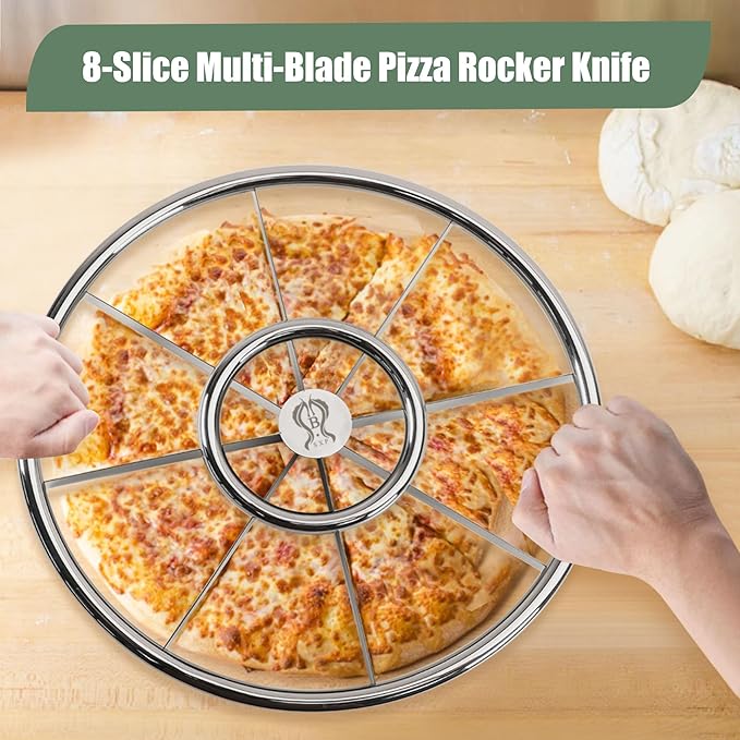 16" Pizza Cutter Rocker Sharp 8-Slice Multi-Blade Heavy Duty Stainless Steel Pizza Rocker Knife Pizza Oven Accessories