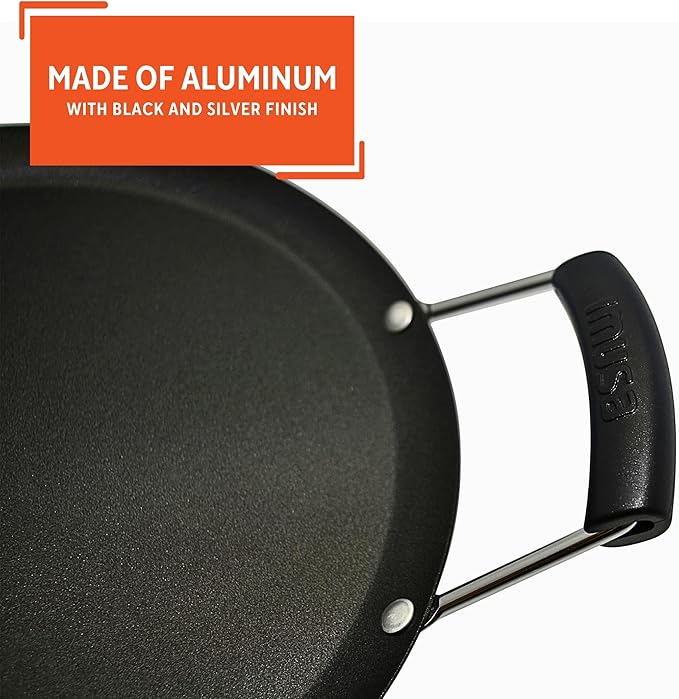 IMUSA USA, Black Carbon Steel Large Round Comal with Bakelite Handles, 14"