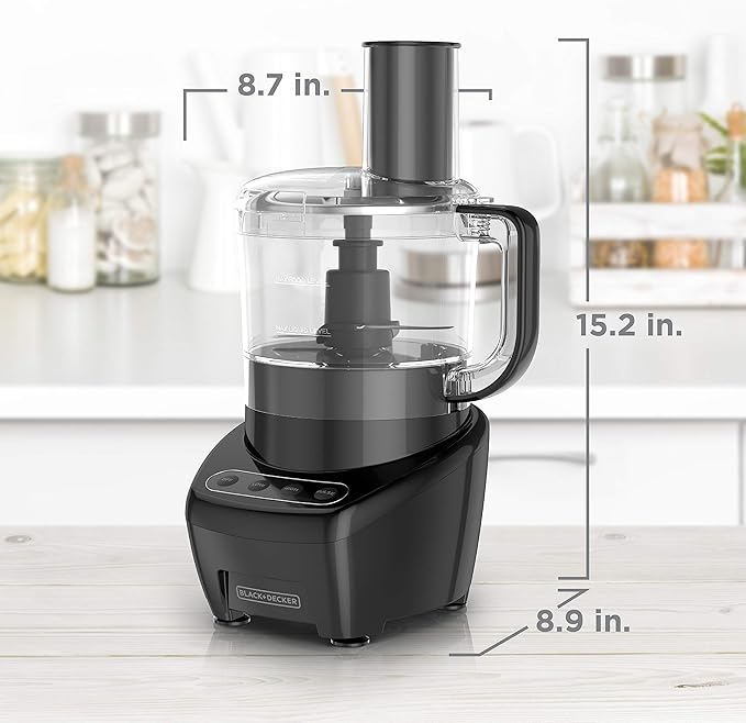 BLACK+DECKER 3-in-1 Easy Assembly 8-Cup Food Processor, Stainless Steel S-Blade, Easy-Clean, Touchpad Controls Black