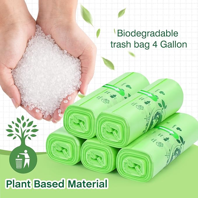4 Gallon Trash Bags: 120 Count Small Garbage bags, Compost Waste Bag Strong Trash Can Liners Unscented for Bathroom Kitchen Bedroom Office Green