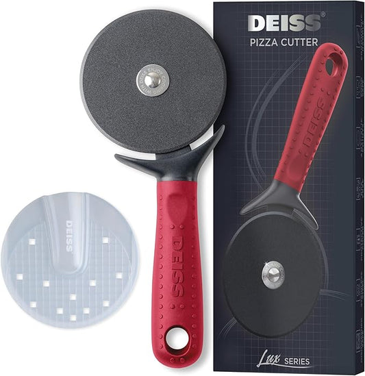Deiss Lux Heavy Duty Pizza Cutter With Wheel Slicer- Stainless Steel Sharp Smooth Pizza Cutter Wheel With Easy Grip Non-Slip Handle, Dishwasher Safe (RED)