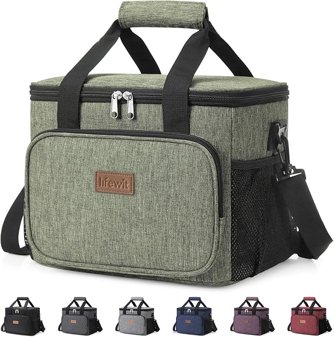 Lifewit Large Lunch Bag Insulated Lunch Box Soft Cooler Cooling Tote for Adult Men Women, Dark Green 24-Can (15L)