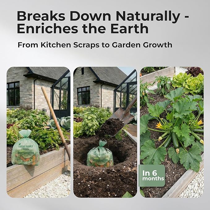 Compostable Trash Bags for Kitchen Compost Bins – 1.3 Gallon Small Compost Bags for Countertop Bin, Green Compostable Bags, BPI & OK Industrial Certified, Leak-Proof Food Waste Bags (50 Count)