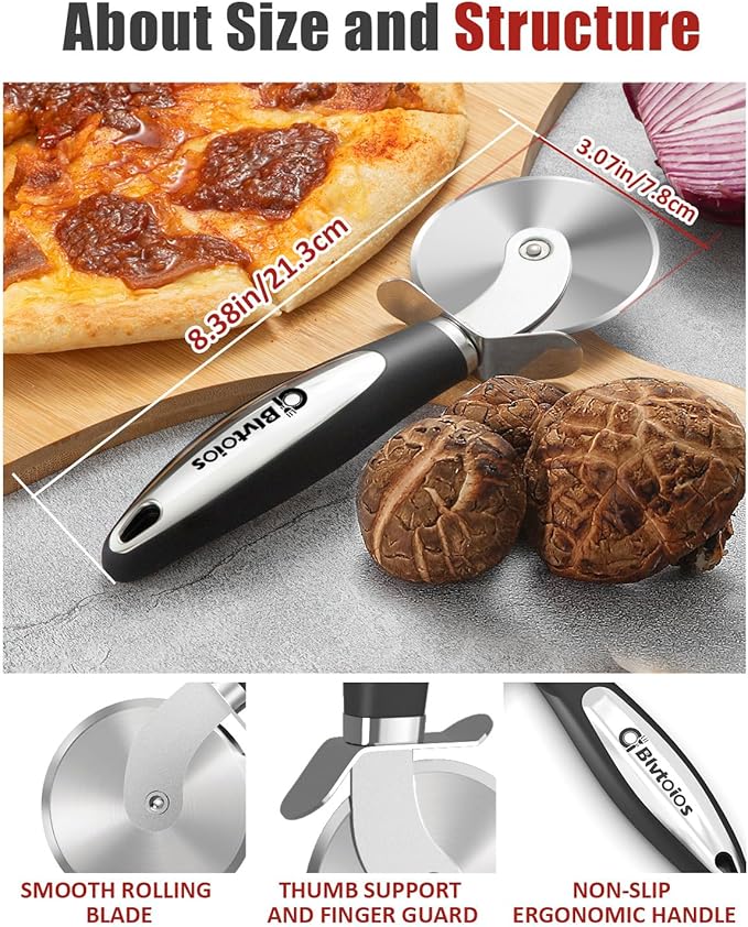 Premium Pizza Cutter, Multi-Purpose Stainless Steel Pizza Cutter Wheel with Non-Slip Soft Touch Handle, Perfect for Cutting Pizza, Dough and Pastry, Dishwasher Safe