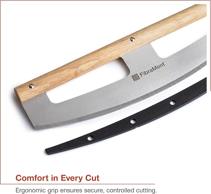 FibraMent® 16" Pizza Cutter Rocker – Stainless Steel Blade with Wood Handle & Cover, Professional Half Moon Pizza Slicer Knife for Pizzas, Pastries & More –Durable, Easy to Clean, Premium Kitchen Tool
