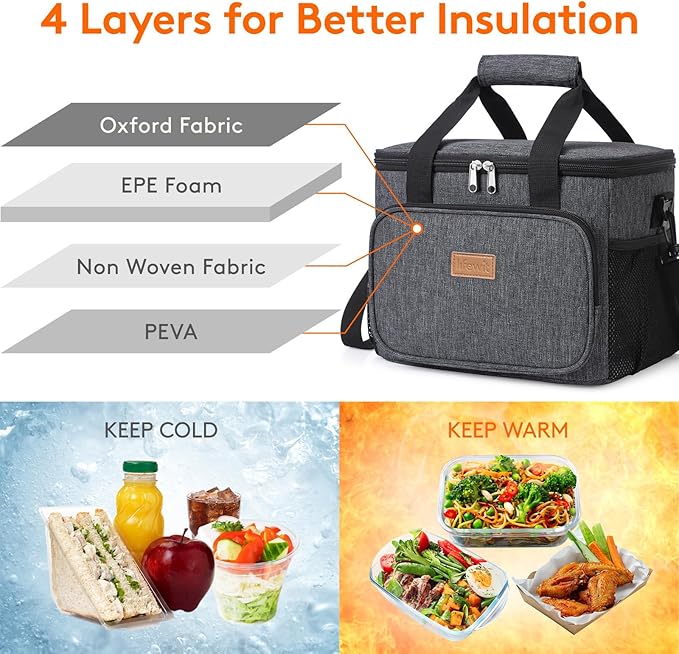 Lifewit Large Lunch Bag Insulated Lunch Box Soft Cooler Cooling Tote for Adult Men Women, Dark Gray 24-Can (15L)