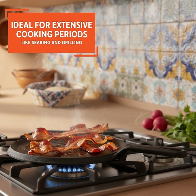 IMUSA 9.5in Preseasoned Cast Iron Comal for Tortillas, Arepas, Quesadillas, Heating & Searing, Heavy-Duty Flat Griddle