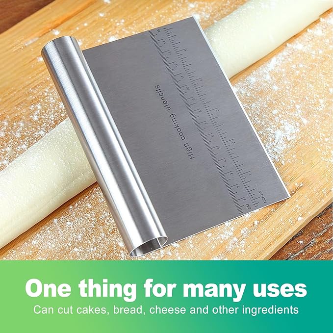 slaixiu 2PCS Stainless Steel Dough Scraper Set - Bench Scraper & Cutter with Scale for Baking, Pastry, Bread Making & Cutting Boards, Multipurpose Kitchen Tool