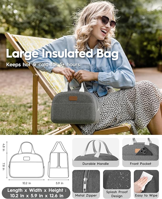 Adults Bento Box with Insulated Lunch Bag, 74oz Capacity 3 Stackable Leak-Proof Bento Box Built-In Utensil and Sauce, PFAS & BPA-Free, Microwave & Dishwasher Safe (Dusk Gray)