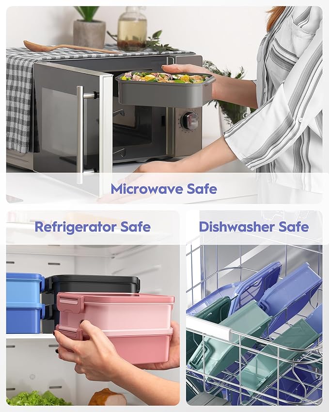 Adults Bento Box with Insulated Lunch Bag, 74oz Capacity 3 Stackable Leak-Proof Bento Box Built-In Utensil and Sauce, PFAS & BPA-Free, Microwave & Dishwasher Safe (Mist Purple)