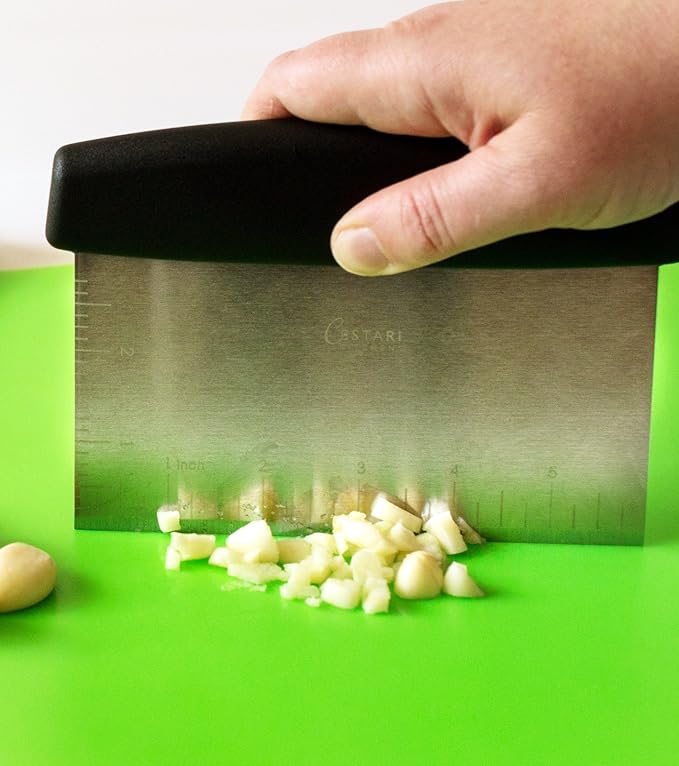 Cestari Dough Scraper Bench Knife: Professional Quality Heavy Duty Stainless Steel Bench Scraper, Chopper, Cutter - Perfect for Pastry, Nuts, Herbs, Chocolate, Pizza Dough, Soap, Bread Baking