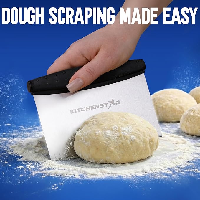 KitchenStar 6-inch Bench Dough Pastry Scraper with Measurement Markings & Ergonomic Handle - Multipurpose Sharp Cutter Tool for Bread, Pizza & Vegetables - Stainless Steel Bench Knife, Dishwasher Safe