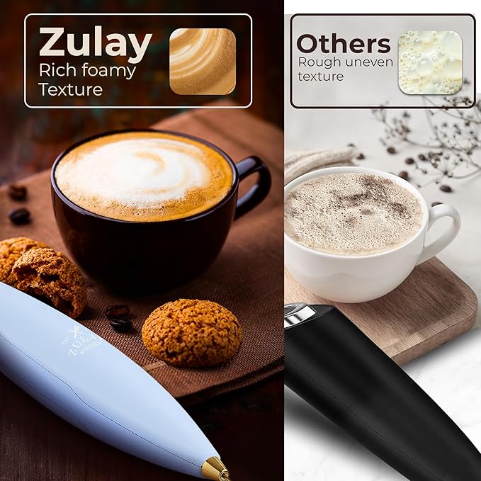Zulay Kitchen Patented Tornado Triple Whisk Milk Frother with 4 Duracell Batteries – Handheld Foam Maker for Coffee, Lattes, Matcha & Hot Chocolate – Rich, Creamy Froth in Seconds