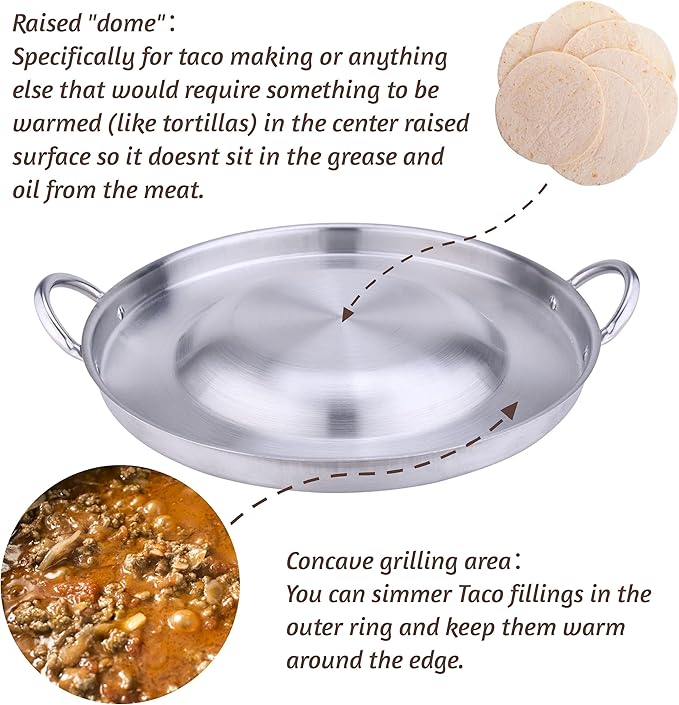 ARC, CM54 NSF Approval 21.25" Heavy Duty Stainless Steel Convex Comal Cazo Griddle Fryer Cookware, Mexican Style Wok, Great Comal para Tacos Tortillas Maker, Cooking Disco Camping (21.25'' X 2.12'')