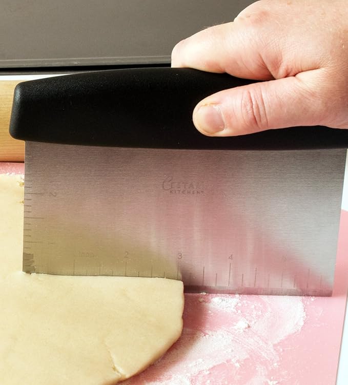 Cestari Dough Scraper Bench Knife: Professional Quality Heavy Duty Stainless Steel Bench Scraper, Chopper, Cutter - Perfect for Pastry, Nuts, Herbs, Chocolate, Pizza Dough, Soap, Bread Baking