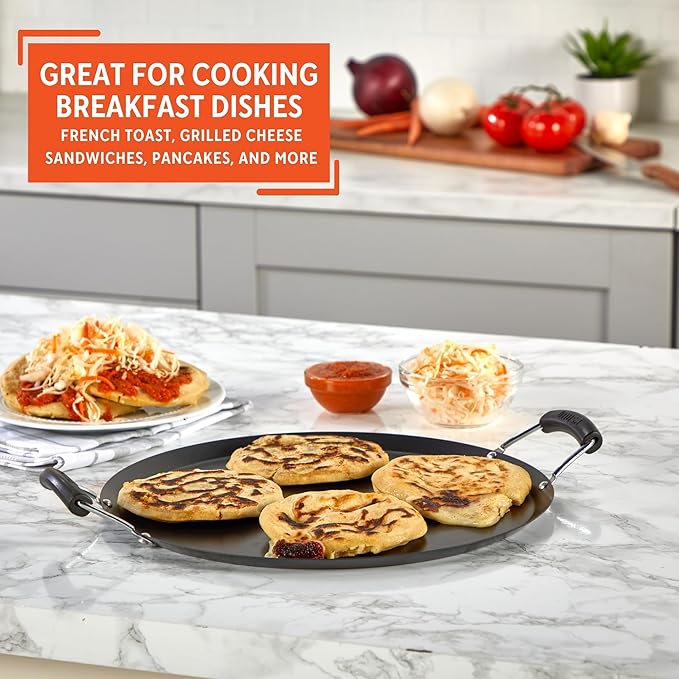 IMUSA USA, Black Carbon Steel Large Round Comal with Bakelite Handles, 14"