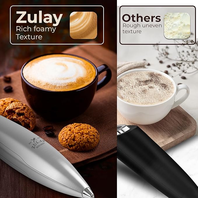Zulay Kitchen Patented Tornado Triple Whisk Milk Frother with 4 Duracell Batteries – Handheld Foam Maker for Coffee, Lattes, Matcha & Hot Chocolate – Rich, Creamy Froth in Seconds